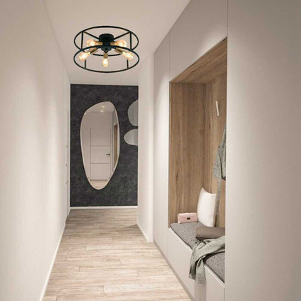 Plafoniera da soffitto stile industriale lampada in metallo nero con 5 portalampada oro E27 camera da letto soggiorno - enzoled