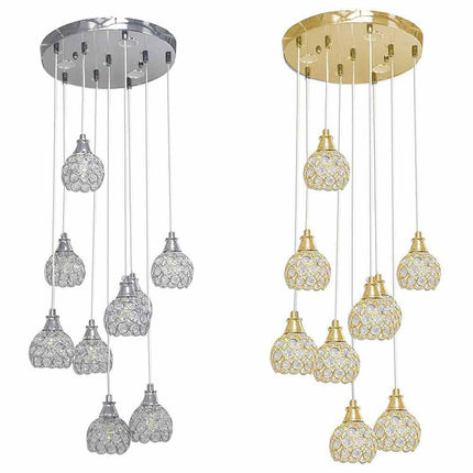 Lampadario da soffitto a sospensione plafoniera 38.5 watt con sfere con cristalli gocce in acrilico portalampada attacco g9 lampada sospesa oro o argento - enzoled