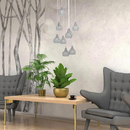 Lampadario da soffitto a sospensione plafoniera 38.5 watt con sfere con cristalli gocce in acrilico portalampada attacco g9 lampada sospesa oro o argento - enzoled