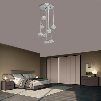 Lampadario da soffitto a sospensione plafoniera 38.5 watt con sfere con cristalli gocce in acrilico portalampada attacco g9 lampada sospesa oro o argento - enzoled