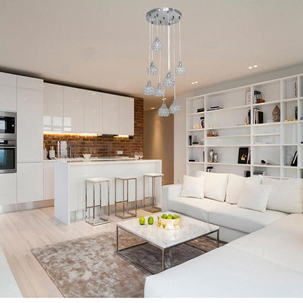 Lampadario da soffitto a sospensione plafoniera 38.5 watt con sfere con cristalli gocce in acrilico portalampada attacco g9 lampada sospesa oro o argento - enzoled