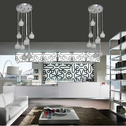 Lampadario da soffitto a sospensione plafoniera 38.5 watt con sfere con cristalli gocce in acrilico portalampada attacco g9 lampada sospesa oro o argento - enzoled