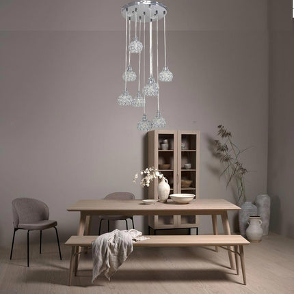 Lampadario da soffitto a sospensione plafoniera 38.5 watt con sfere con cristalli gocce in acrilico portalampada attacco g9 lampada sospesa oro o argento - enzoled