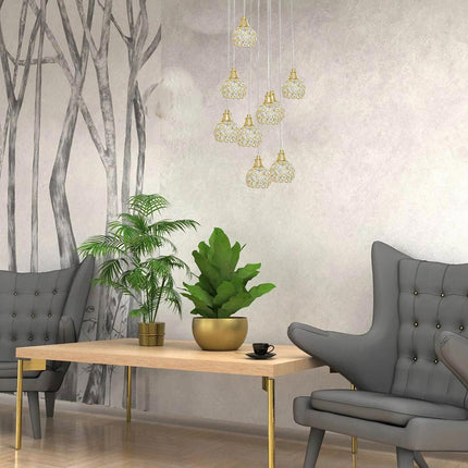 Lampadario da soffitto a sospensione plafoniera 38.5 watt con sfere con cristalli gocce in acrilico portalampada attacco g9 lampada sospesa oro o argento - enzoled