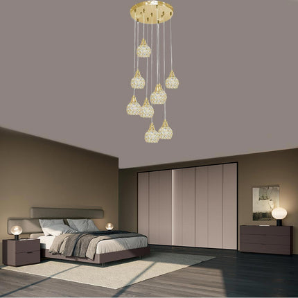 Lampadario da soffitto a sospensione plafoniera 38.5 watt con sfere con cristalli gocce in acrilico portalampada attacco g9 lampada sospesa oro o argento - enzoled