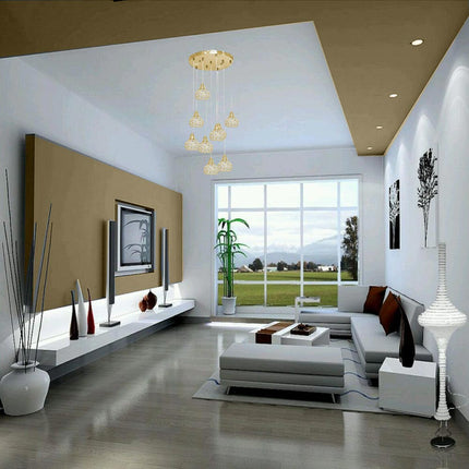 Lampadario da soffitto a sospensione plafoniera 38.5 watt con sfere con cristalli gocce in acrilico portalampada attacco g9 lampada sospesa oro o argento - enzoled