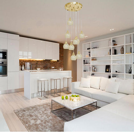 Lampadario da soffitto a sospensione plafoniera 38.5 watt con sfere con cristalli gocce in acrilico portalampada attacco g9 lampada sospesa oro o argento - enzoled