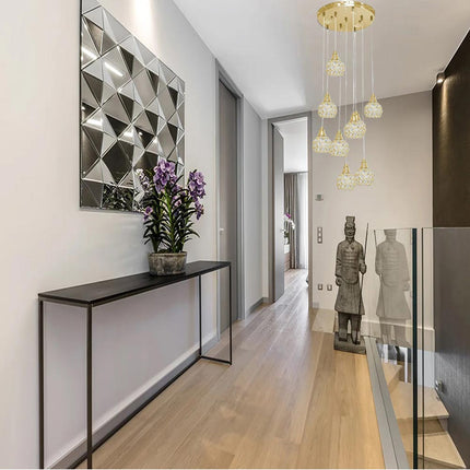 Lampadario da soffitto a sospensione plafoniera 38.5 watt con sfere con cristalli gocce in acrilico portalampada attacco g9 lampada sospesa oro o argento - enzoled