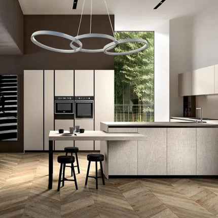 Lampadario a led 45 watt lampada moderna a sospensione tre cerchi luce fredda 6500k calda 3000k naturale 4000k - enzoled