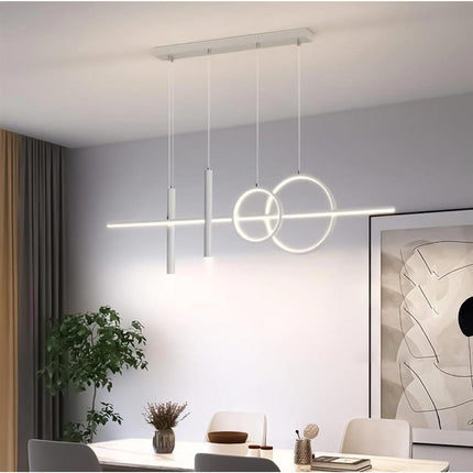 Lampadario a sospensione decorativo con anelli e punto luce di forma cilindrica bianca a luce fredda 6500k naturale 4000k calda 3000k - enzoled