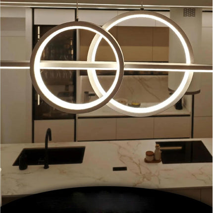 Lampadario a sospensione decorativo con anelli e punto luce di forma cilindrica bianca a luce fredda 6500k naturale 4000k calda 3000k - enzoled