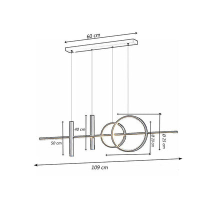 Lampadario a sospensione decorativo con anelli e punto luce di forma cilindrica bianca a luce fredda 6500k naturale 4000k calda 3000k - enzoled