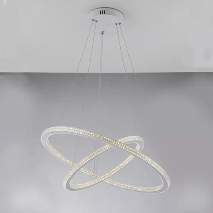 Lampadario Led 51 watt lampada a sospensione bianca 2 anelli con cristalli in acrilico luce fredda 6500k calda 3000k naturale 4000k - enzoled