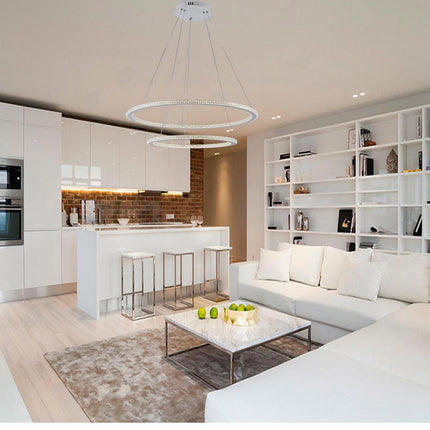 Lampadario Led 51 watt lampada a sospensione bianca 2 anelli con cristalli in acrilico luce fredda 6500k calda 3000k naturale 4000k - enzoled