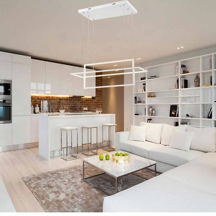 Lampadario led sospensione geometrico 56 watt 2 rettangoli moderno lampada da soffitto 4480Lm luce bianca fredda 6500K calda 3000K naturale 4000k - enzoled