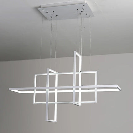 Lampadario led sospensione geometrico 98 watt 4 rettangoli moderno lampada da soffitto 7840Lm luce bianca fredda 6500K calda 3000K naturale 4000k - enzoled