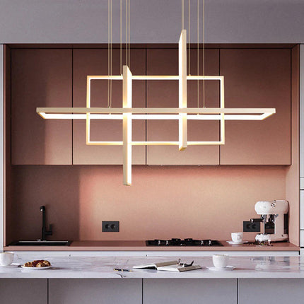 Lampadario led sospensione geometrico 98 watt 4 rettangoli moderno lampada da soffitto 7840Lm luce bianca fredda 6500K calda 3000K naturale 4000k - enzoled