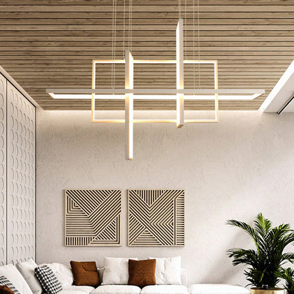Lampadario led sospensione geometrico 98 watt 4 rettangoli moderno lampada da soffitto 7840Lm luce bianca fredda 6500K calda 3000K naturale 4000k - enzoled