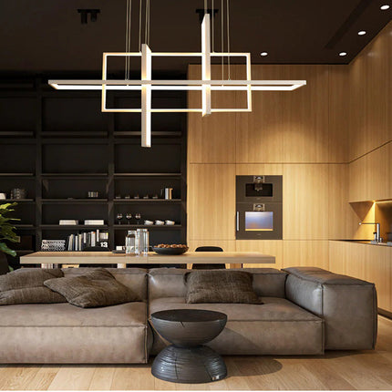 Lampadario led sospensione geometrico 98 watt 4 rettangoli moderno lampada da soffitto 7840Lm luce bianca fredda 6500K calda 3000K naturale 4000k - enzoled