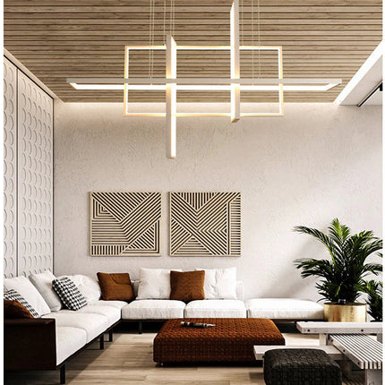 Lampadario led sospensione geometrico 98 watt 4 rettangoli moderno lampada da soffitto 7840Lm luce bianca fredda 6500K calda 3000K naturale 4000k - enzoled