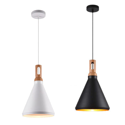 Lampadario a sospensione stile industriale in metallo pendente a cono attacco E27 luce tavolo cucina di colore nero o bianco - enzoled