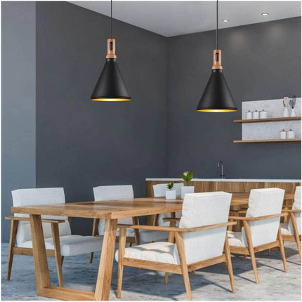 Lampadario a sospensione stile industriale in metallo pendente a cono attacco E27 luce tavolo cucina di colore nero o bianco - enzoled