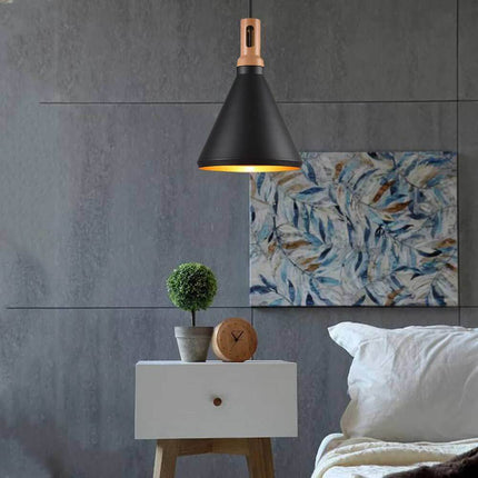 Lampadario a sospensione stile industriale in metallo pendente a cono attacco E27 luce tavolo cucina di colore nero o bianco - enzoled