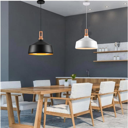 Lampadario a sospensione stile industriale in metallo pendente a coppa attacco E27 luce tavolo cucina di colore nero o bianco - enzoled