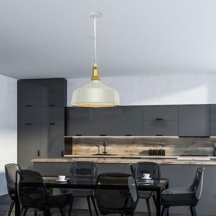 Lampadario a sospensione stile industriale in metallo pendente a coppa attacco E27 luce tavolo cucina di colore nero o bianco - enzoled