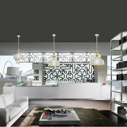 Lampadario a sospensione stile industriale in metallo pendente a coppa attacco E27 luce tavolo cucina di colore nero o bianco - enzoled