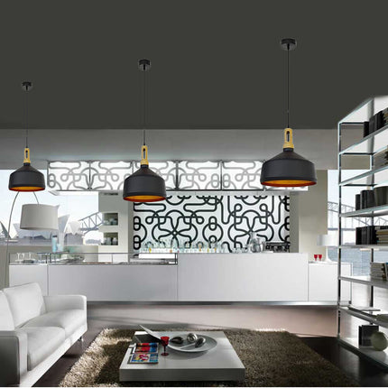 Lampadario a sospensione stile industriale in metallo pendente a coppa attacco E27 luce tavolo cucina di colore nero o bianco - enzoled