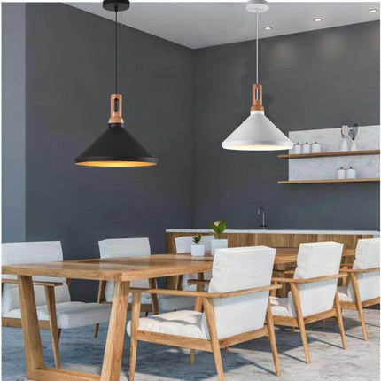 Lampadario a sospensione stile industriale lampada pendente attacco E27 luce tavolo cucina di colore nero o bianco - enzoled