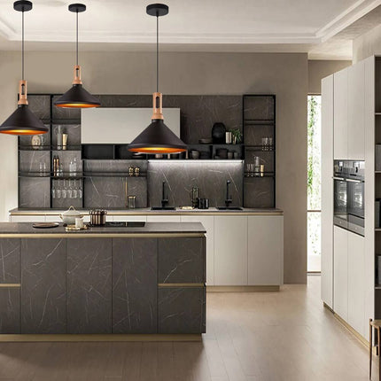 Lampadario a sospensione stile industriale lampada pendente attacco E27 luce tavolo cucina di colore nero o bianco - enzoled