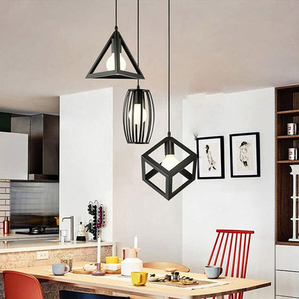 Lampadario da soffitto pendente a sospensione 3d stile geometrico forma triangolo cubo ovale bianco o nero E27 - enzoled