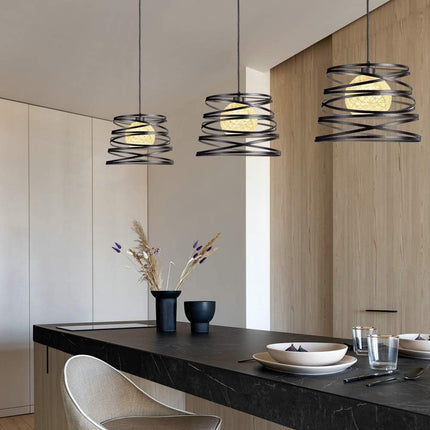 Lampadario a sospensione da soffitto con paralume in metallo a vortice traforato design contemporaneo moderno lampada da soffitto - enzoled