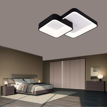 Plafoniera da soffitto a led 58 watt due quadrati lampadario nero cct tre colorazioni da 3000k a 6500k - enzoled