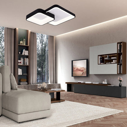 Plafoniera da soffitto a led 58 watt due quadrati lampadario nero cct tre colorazioni da 3000k a 6500k - enzoled