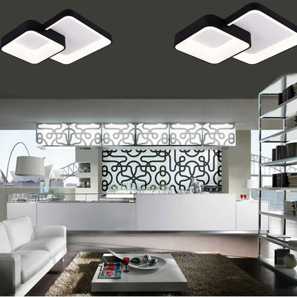 Plafoniera da soffitto a led 58 watt due quadrati lampadario nero cct tre colorazioni da 3000k a 6500k - enzoled