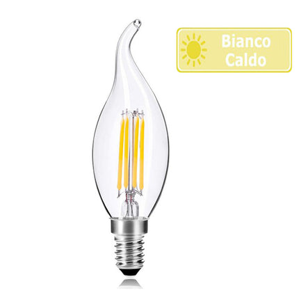 Lampadina in vetro a led a filamento 4 watt colpo di vento E14 luce fredda 6500k calda 3000l naturale 4000k - enzoled