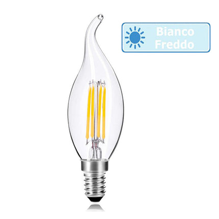 Lampadina in vetro a led a filamento 4 watt colpo di vento E14 luce fredda 6500k calda 3000l naturale 4000k - enzoled