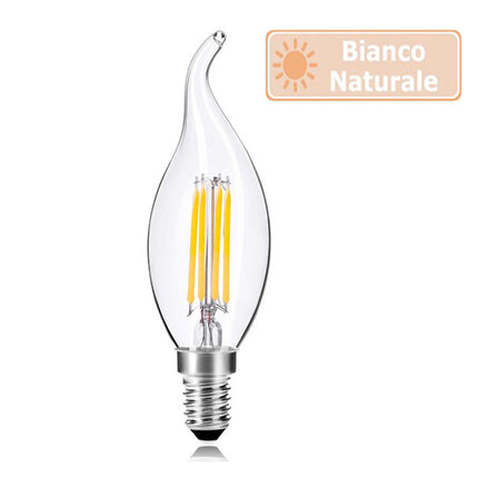 Lampadina in vetro a led a filamento 4 watt colpo di vento E14 luce fredda 6500k calda 3000l naturale 4000k - enzoled