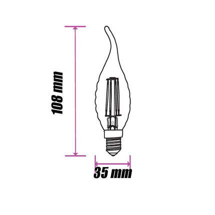 Lampadina in vetro a led a filamento 4 watt colpo di vento E14 luce fredda 6500k calda 3000l naturale 4000k - enzoled
