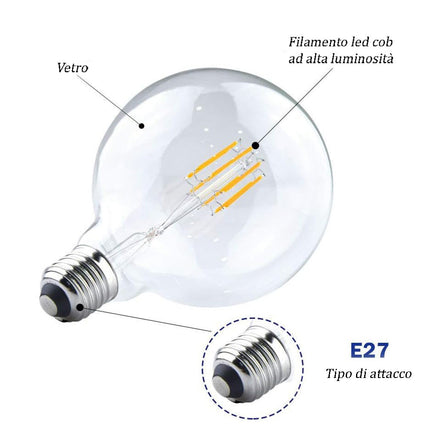 Lampadina led a filamento 12 watt attacco e27 globo 125 sfera a luce bianca 6500k calda 3000k naturale 4000k - enzoled