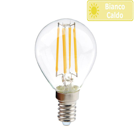 Lampadina led a filamento 4 watt g45 attacco E14 sfera in vetro luce fredda 6500k calda 3000k naturale 4000k - enzoled