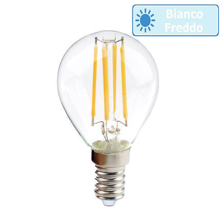Lampadina led a filamento 4 watt g45 attacco E14 sfera in vetro luce fredda 6500k calda 3000k naturale 4000k - enzoled