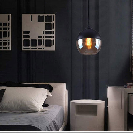 Lampadario a sospensione vintage da soffitto attacco E27 effetto ambrato coppa in vetro e alluminio - enzoled