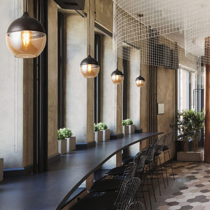 Lampadario a sospensione vintage da soffitto attacco E27 effetto ambrato coppa in vetro e alluminio - enzoled