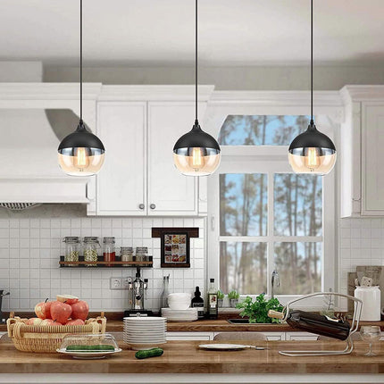 Lampadario a sospensione vintage da soffitto attacco E27 effetto ambrato coppa in vetro e alluminio - enzoled