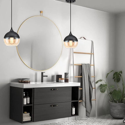 Lampadario a sospensione vintage da soffitto attacco E27 effetto ambrato coppa in vetro e alluminio - enzoled