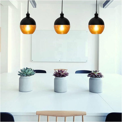 Lampadario a sospensione vintage da soffitto attacco E27 effetto ambrato coppa in vetro e alluminio - enzoled